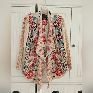 Johnny Was Multicolor Floral and Geometric Cardigan